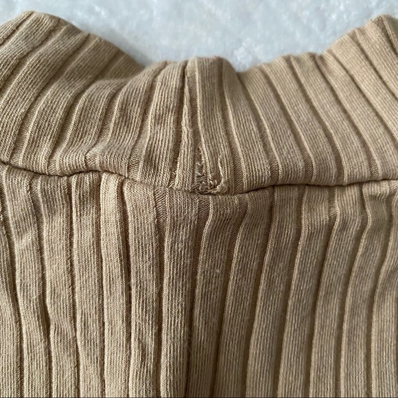 Tan Semi Cropped Funnel Neck Ribbed Top - Picture 8 of 9